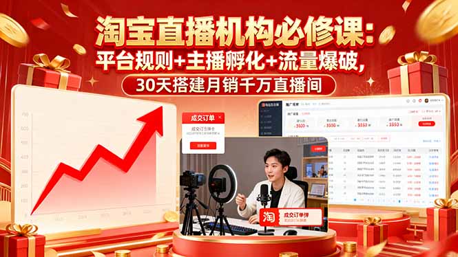 图片[1]-淘宝直播机构必修课：平台规则/主播孵化/流量爆破,30天搭建月销千万直播间-阿鑫