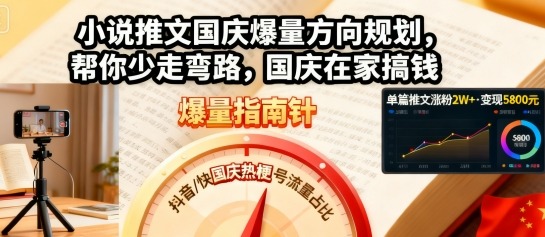 小说推文国庆爆量方向规划，帮你少走弯路，国庆在家搞钱