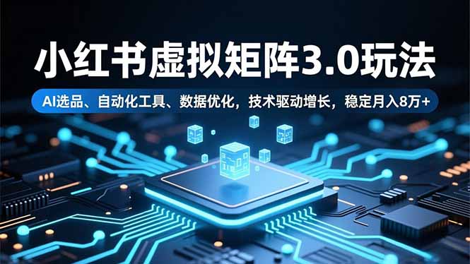 小红书虚拟矩阵3.0玩法,AI选品、自动化工具、数据优化,技术驱动增长,稳定月入8万+-阿鑫