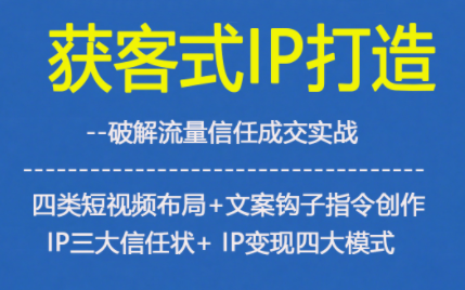 获客型IP打造，破解流量信任成，四类短视频布局+文案钩子指令创作IP三大信任状+IP变现四大模式-阿鑫