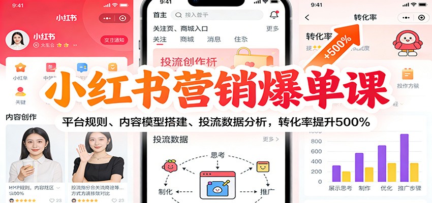 小红书营销爆单课:平台规则、内容模型搭建、投流数据分析,转化率提升500%-阿鑫