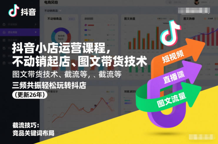 抖音小店运营课程，不动销起店、图文带货技术、截流等，三频共振轻松玩转抖店(更新26年)-阿鑫