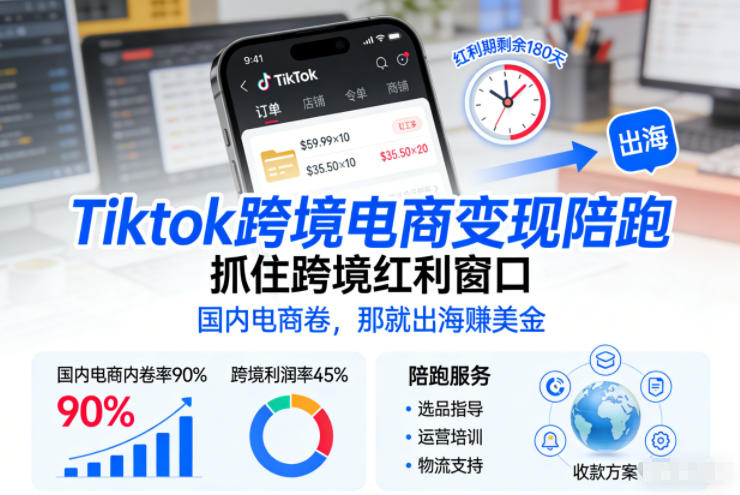 Tiktok跨境电商变现陪跑，抓住跨境红利窗口，国内电商卷，那就出海賺美金