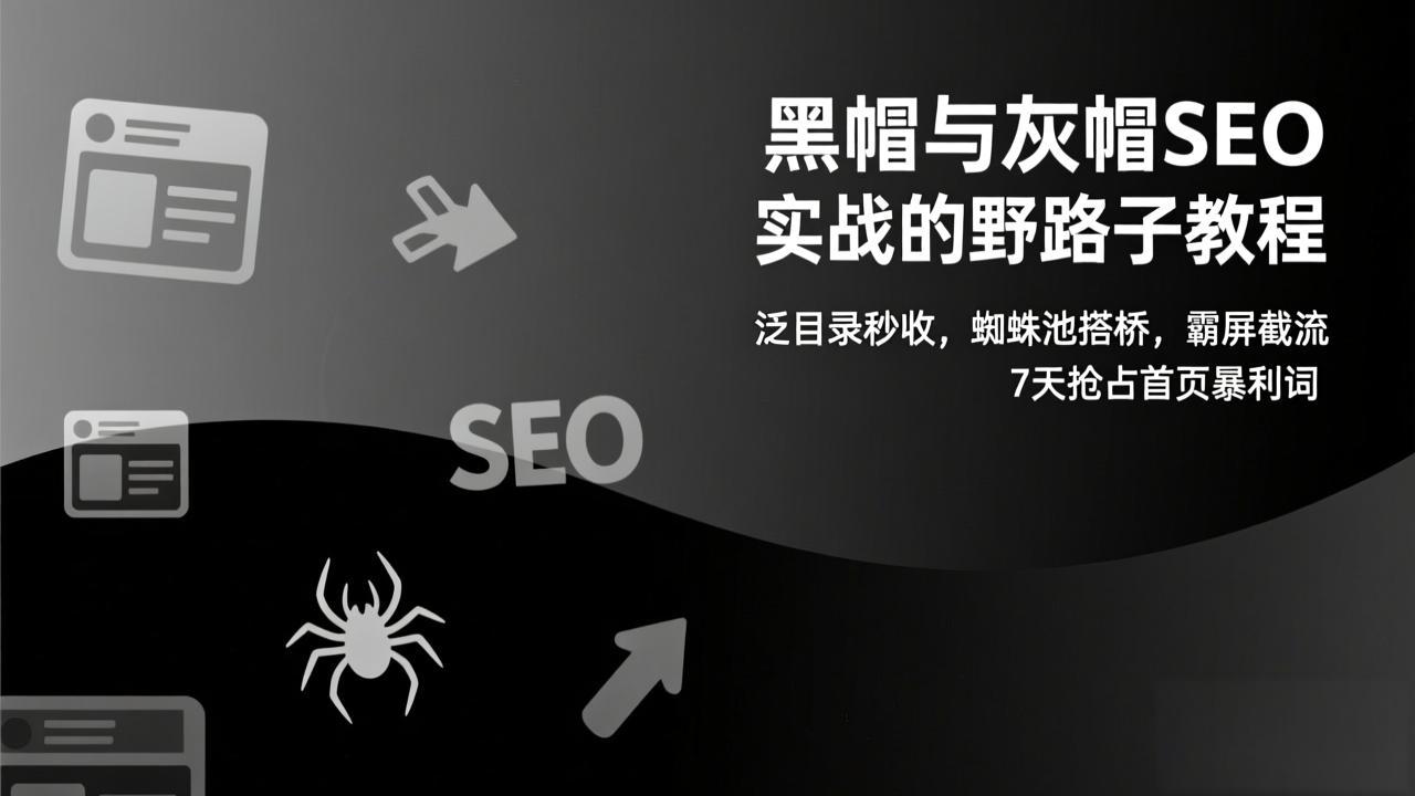 黑帽与灰帽SEO实战的野路子教程：泛目录秒收，蜘蛛池搭桥，霸屏截流，7天抢占首页暴利词-阿鑫