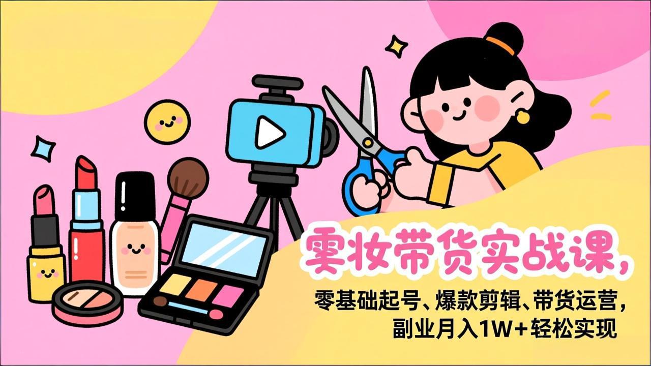图片[1]-美妆带货实战课，零基础起号、爆款剪辑、带货运营，副业月入1W+轻松实现-阿鑫
