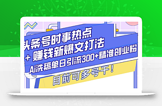 头条号时事热点+赚钱新爆文打法,Ai洗稿单日引流300+精准创业粉,目前可多号干【揭秘】