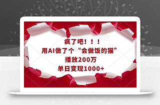 疯了吧!用AI做了个“会做饭的猫”,播放200万,单日变现1k