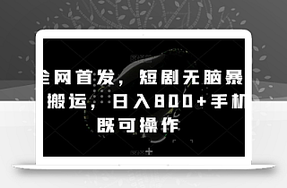 全网首发,短剧无脑暴力搬运,日入800+手机既可操作