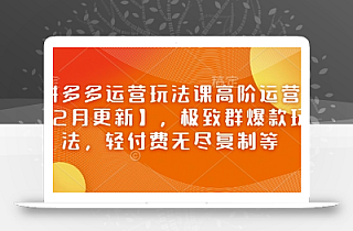 拼多多运营玩法课高阶运营【2月更新】,极致群爆款玩法,轻付费无尽复制等