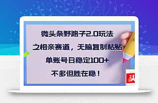 微头条野路子2.0玩法之相亲赛道,无脑搬砖复制粘贴,单账号日稳定300+…