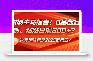 职场牛马福音!0基础复制、粘贴日搞300+?这套玩法竟是2025新风口?