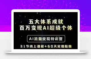 五大体系成就百万变现AI超级个体- AI流量变现特训营,一步一步教你一个人怎么年入百W