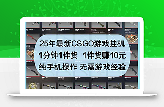 25年最新CSGO游戏挂机,1分钟1件货,1件货赚10元 纯手机操作 无需游戏经验