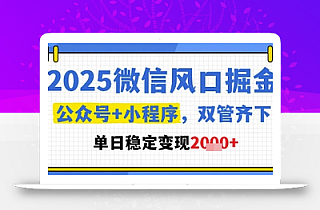 2025微信风口掘金,公众号+小程序双管齐下,单日稳定变现1k+【揭秘】