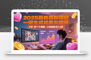 2025最新男粉项目,一键生成美女视频,日引600+色粉 十秒一个视频,小白轻松日入5张【揭秘】