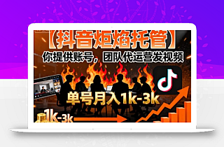 【抖音炬焰托管】你提供账号,团队代运营发视频,单号月入1k+【揭秘】