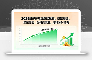 2025拼多多年度爆款运营,基础搭建、流量分配、强付费玩法,月利润5-15万