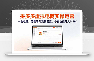 拼多多虚拟电商实操运营,一台电脑,无需手动发货回复,小白也能月入1-5W