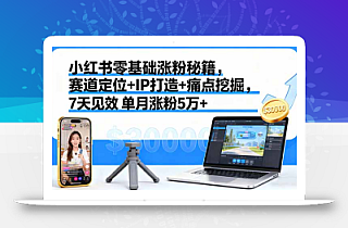 小红书零基础涨粉秘籍,赛道定位+IP打造+痛点挖掘,7天见效 单月涨粉5万+