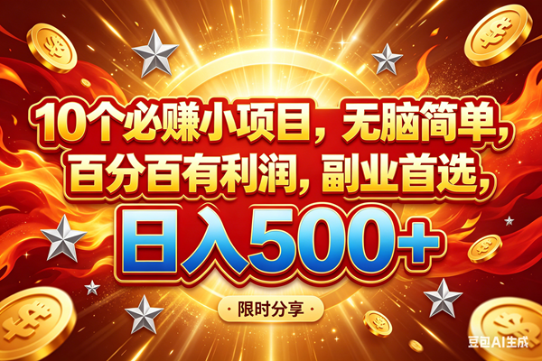 （18092期）10个必赚小项目，百分百赚米，无脑简单，副业首选，日入499+