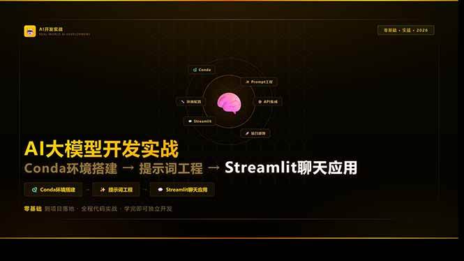 （17723期）AI大模型开发实战：Conda环境搭建→提示词工程→Streamlit聊天应用，零基础到项目落地